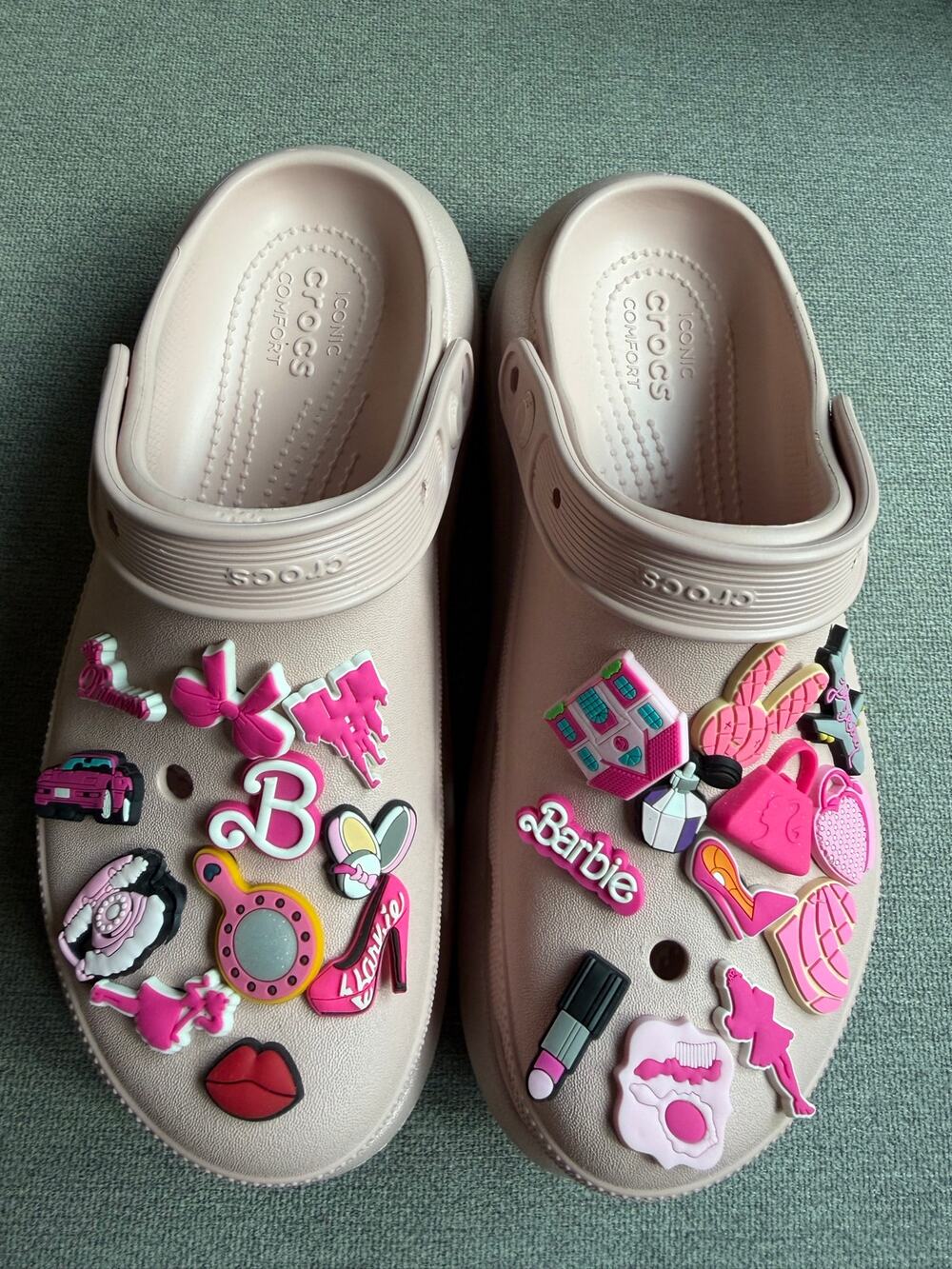 Crocs Clogs Platform Light Pink Barbie-themed Jibbitz Charms Sz 11
